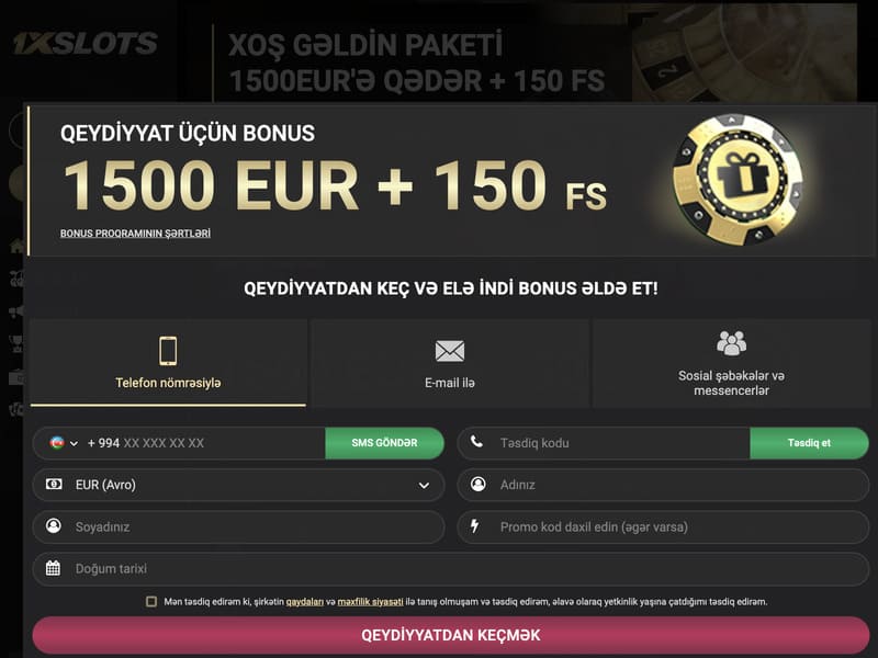 1xslots kazinosunda qeydiyyat üsulları