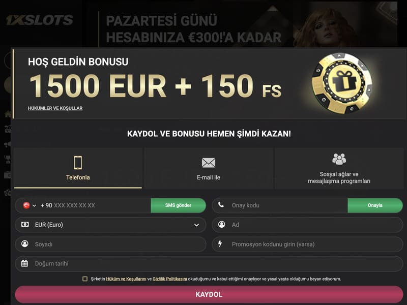 1xslots kumarhanesinde kayıt yöntemleri