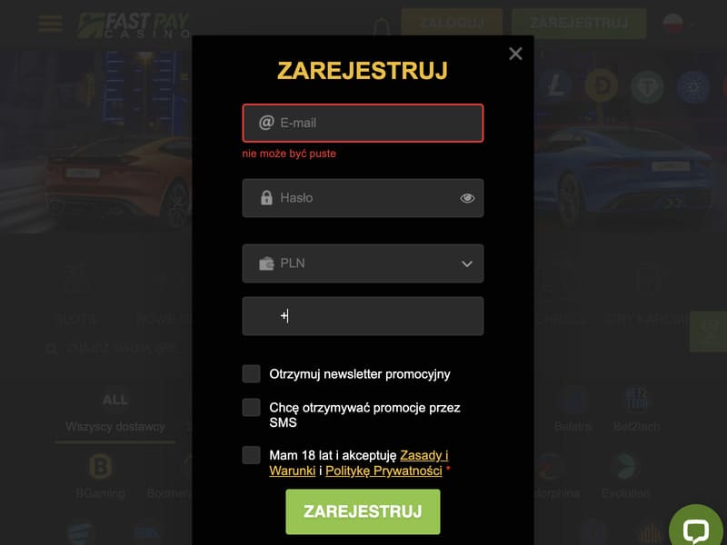 Rejestracja w kasynie online FastPay