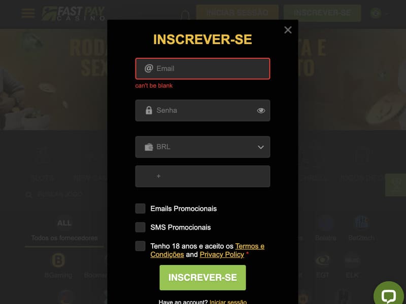 Registo de casino online FastPay