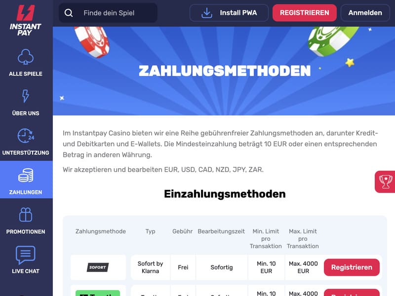 Registrierung im InstantPay Online Casino