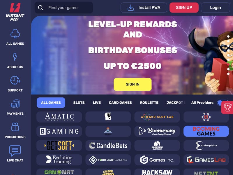 InstantPay casino games - registration in Aviator