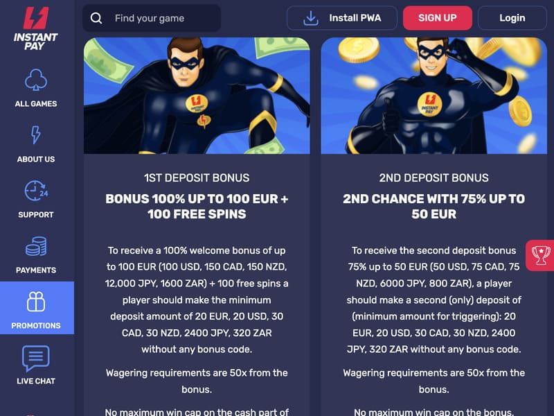 Deposit Methods at InstantPay Casino