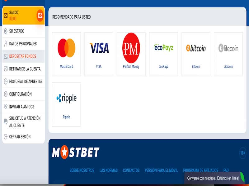 Depósito de la cuenta en el casino virtual MostBet