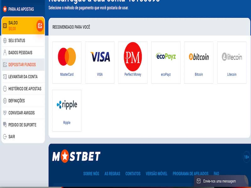 Depósito da conta no cassino virtual MostBet